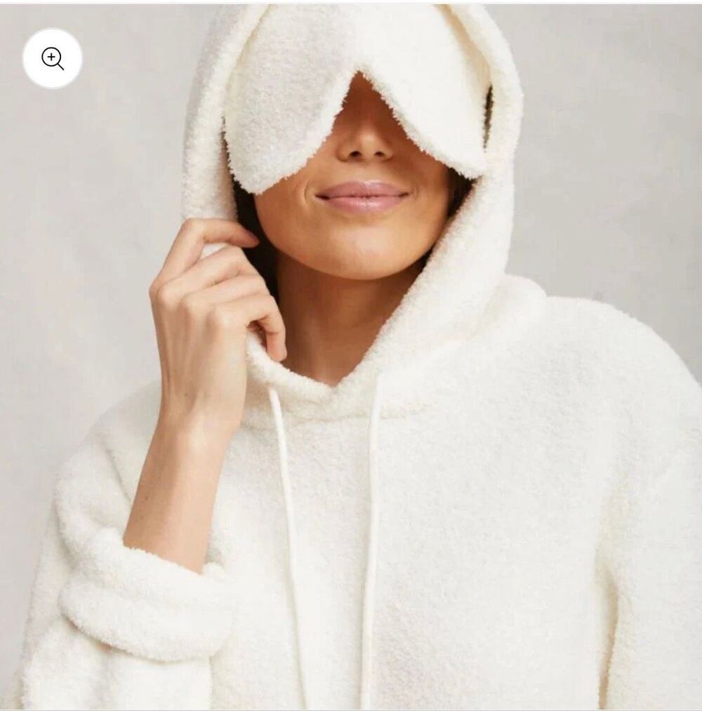 Kashwere Unisex Ultra Soft Built-In Eye Mask Sleep Hoodie cream M NWT